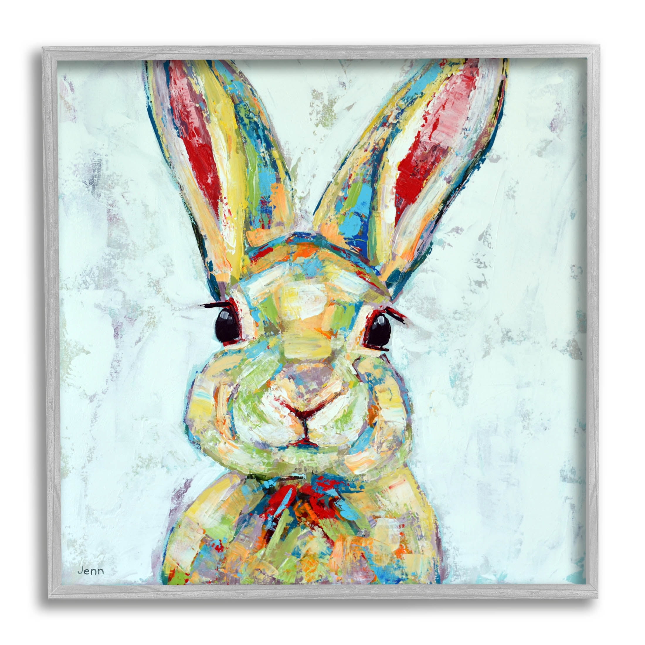 Bunny Wildlife Modern Portrait Animals & Insects Painting Gray Framed Art Print Wall Art
