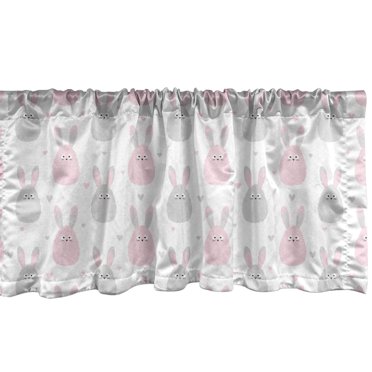 Ambesonne Bunny Valance Pack of 2, Fluffy Rabbits Cartoon, 54"X18", Pale Pink Pale Grey