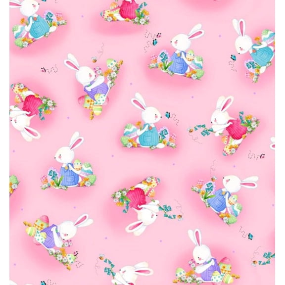 Bunny Wishes Pink Cotton Fabric