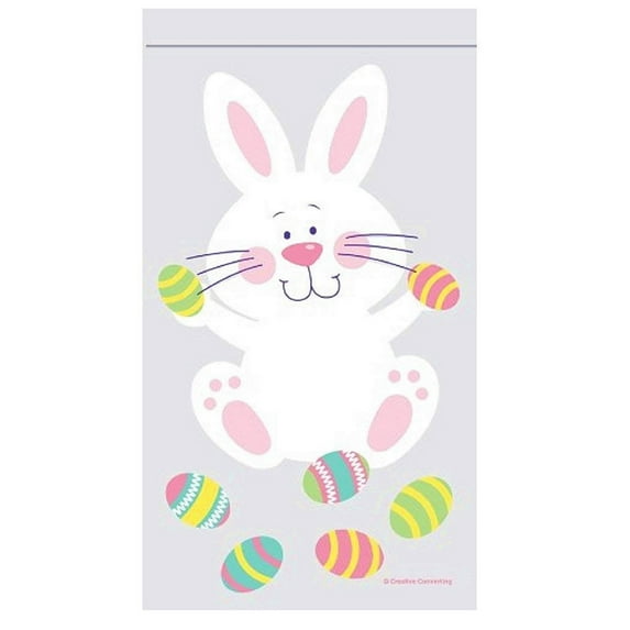 Bunny With Easter Eggs Zipper Plastic Party Bags - 5in. x 9in. - 12 pack (081088)