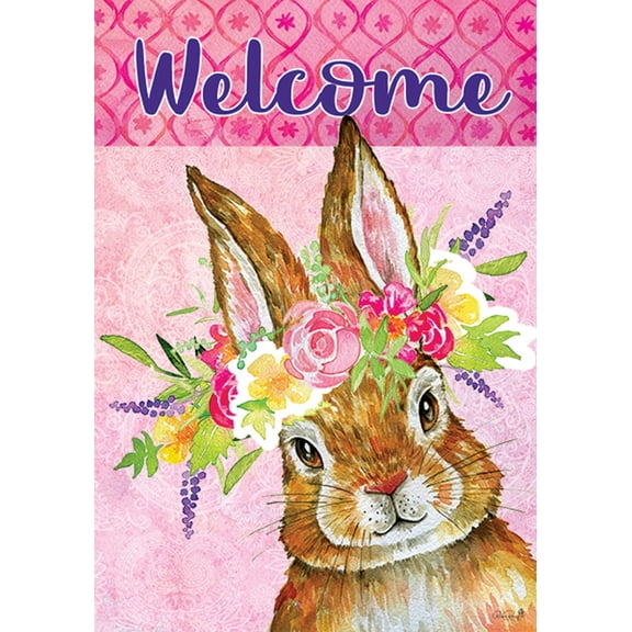 Bunny Wreath Garden Flag - One Garden Flag 18 Inch, - Welcome Rabbit Easter 4535Fm