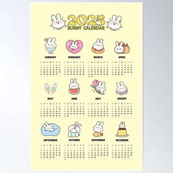 Calender 2025 Rustic Rabbit Bunny Yearly Calendar 2025 Poster Wall Art, Modern Wall Decor For ...