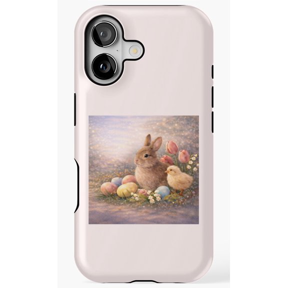 Bunny and Chick Spring Garden Animals Cute Festive Holiday Cartoon Phone Case for iPhone 17 16 15 14 13 12 11 Pro Max