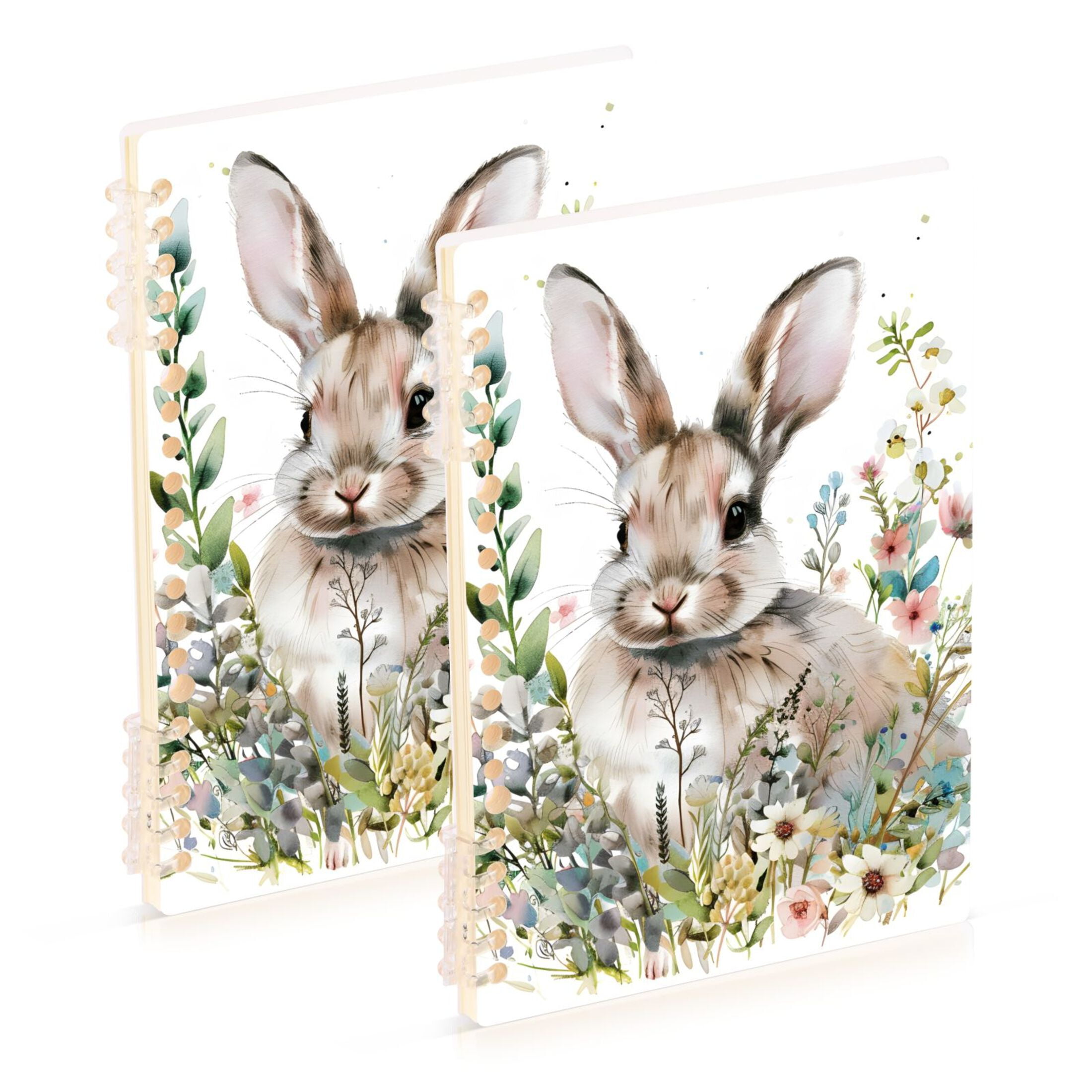 Bunny in Floral Flowers Rabbit Ring Binder Notebook Journey Note Diary ...