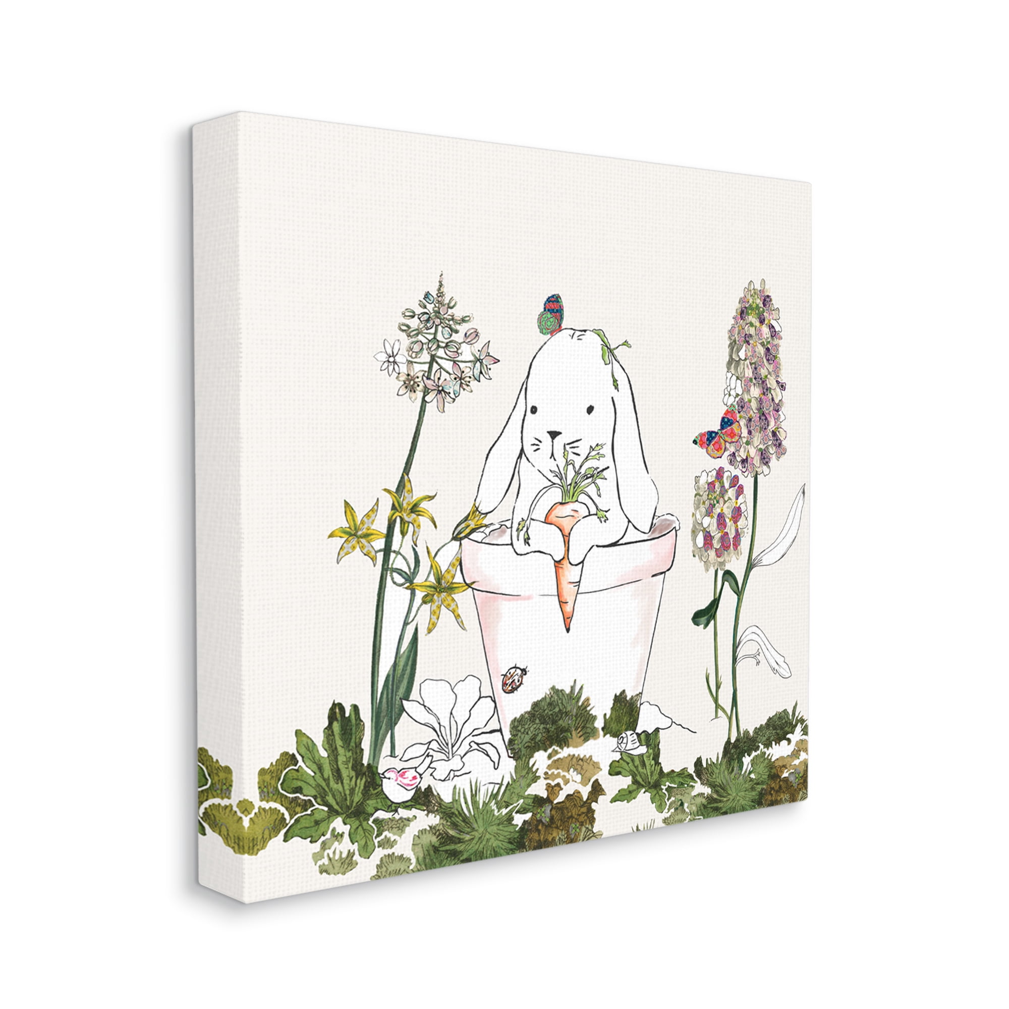 Bunny in Flower Pot Lilac Florals Blooming Animals & Insects Gallery-Wrapped Canvas Print Wall Art, 17x17