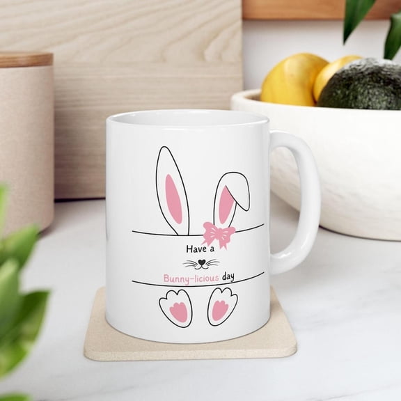 Bunny-licious Easter Ceramic Mug, Spring H1oliday Coffee Cup