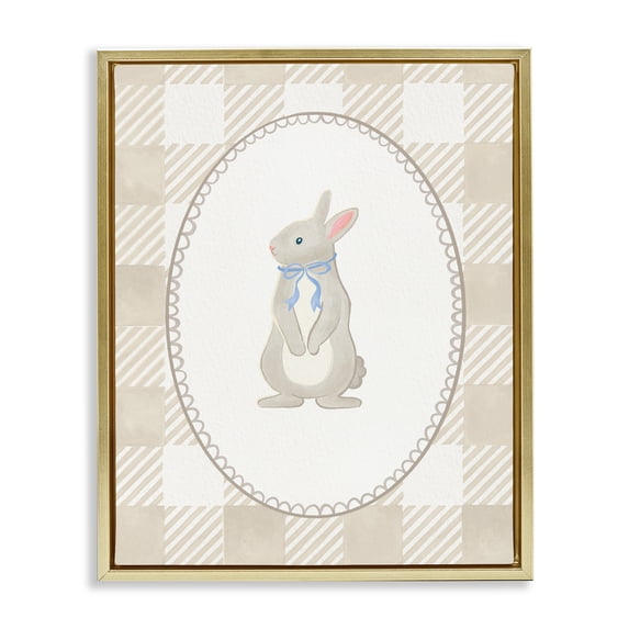 Stupell Industries Bunny on Green Gingham Gold Framed Floater Canvas Wall Art, design by The Paper Curator