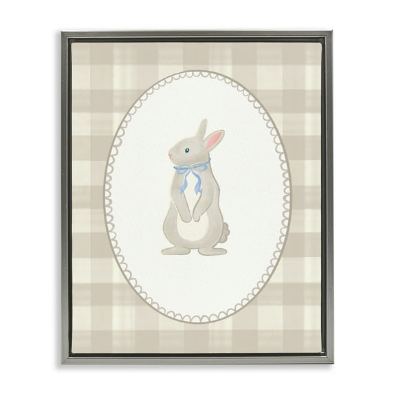 Stupell Industries Bunny on Green Plaid Gray Framed Floater Canvas Wall Art, design by The Paper Curator