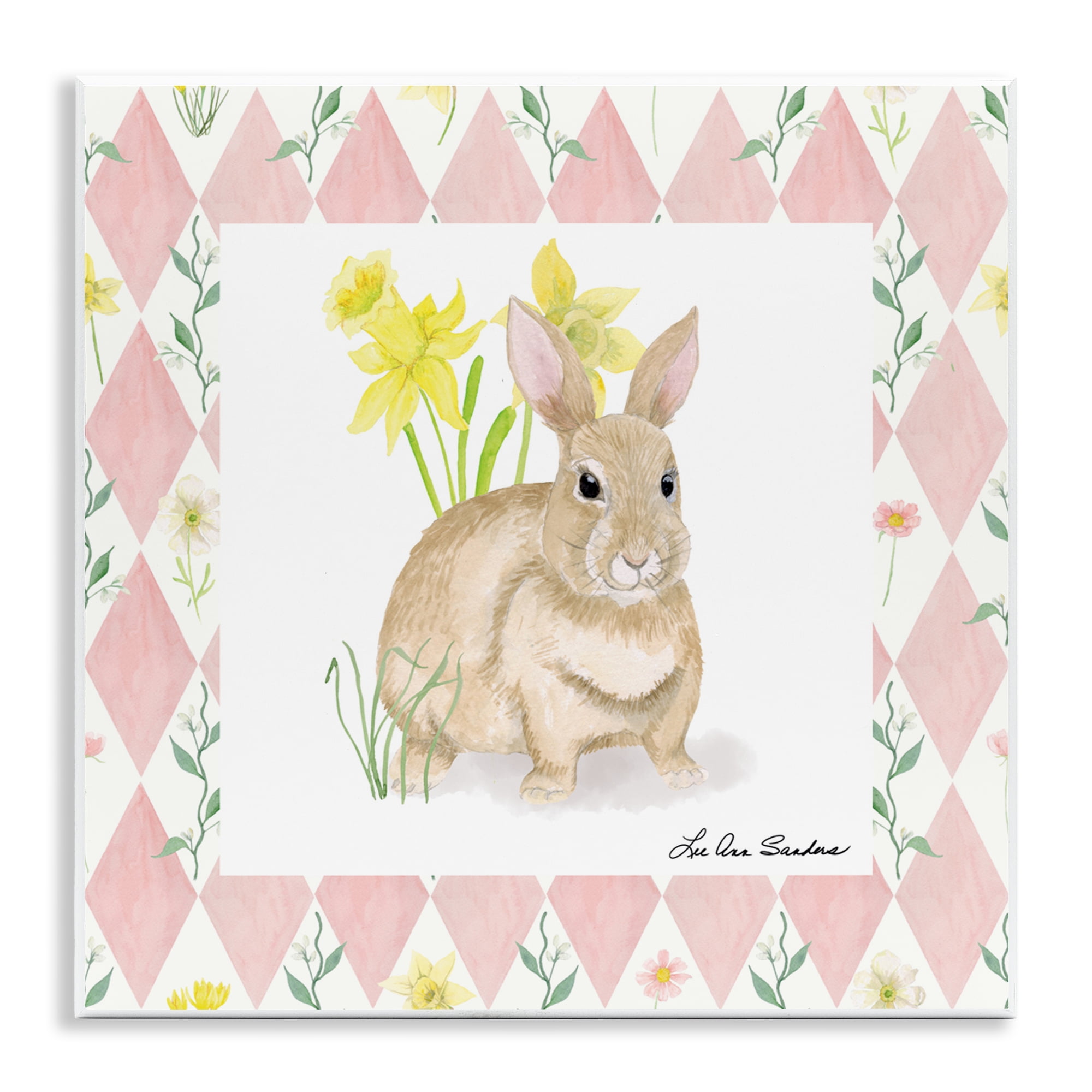 Bunny on Pink Argyle Wall Plaque Art, design by Lee Ann Sanders