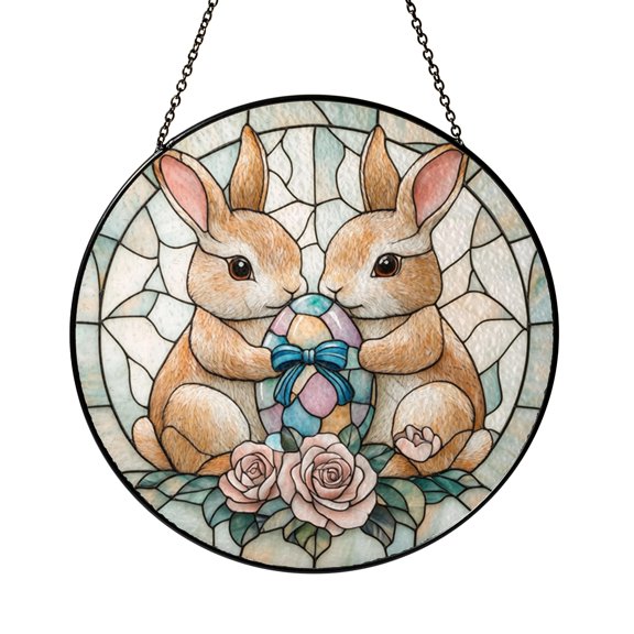 Bunny stained glass style spring ornament, charming window hanging for seasonal home decoration
