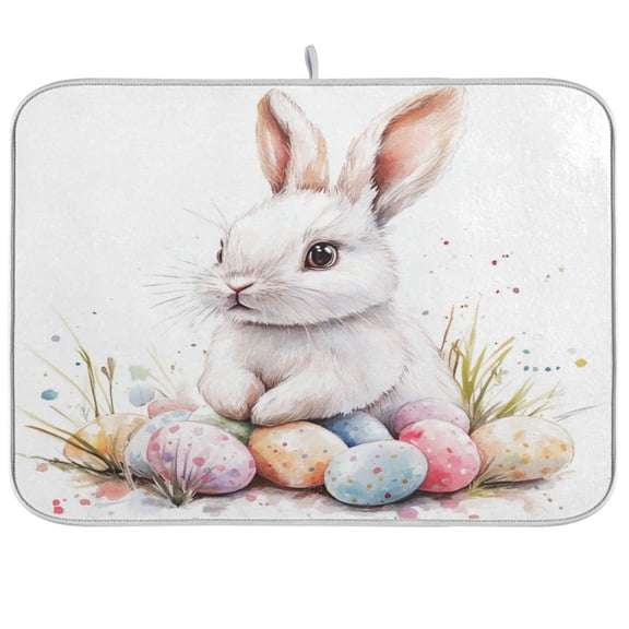 Bunny with Colorful Easter Eggs Dish Drying Mat Kitchen Mats Microfiber Counter Absorbent Dish Pad Drainer Rack