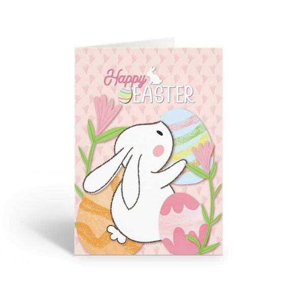 Bunny with Easter Eggs Happy Easter Day Cards - 12 Easter Day Cards & Envelopes