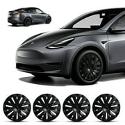 BunnyBird Tesla Hubcaps - 19-inch Model Y Wheel Covers - PC+ABS Composite Material Rim Protectors for Car Wheels - Premium Car Accessories & Automotive Essentials - Set of 4 (Flat)
