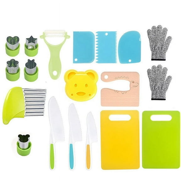 BunnyPony 19 Pieces Kid Safe Kitchen Set, Kids Kitchen Tools for Cooking and Safe Cutting Veggies Fruits, Real Kids Cooking Sets Kids Cooking Tools for Children