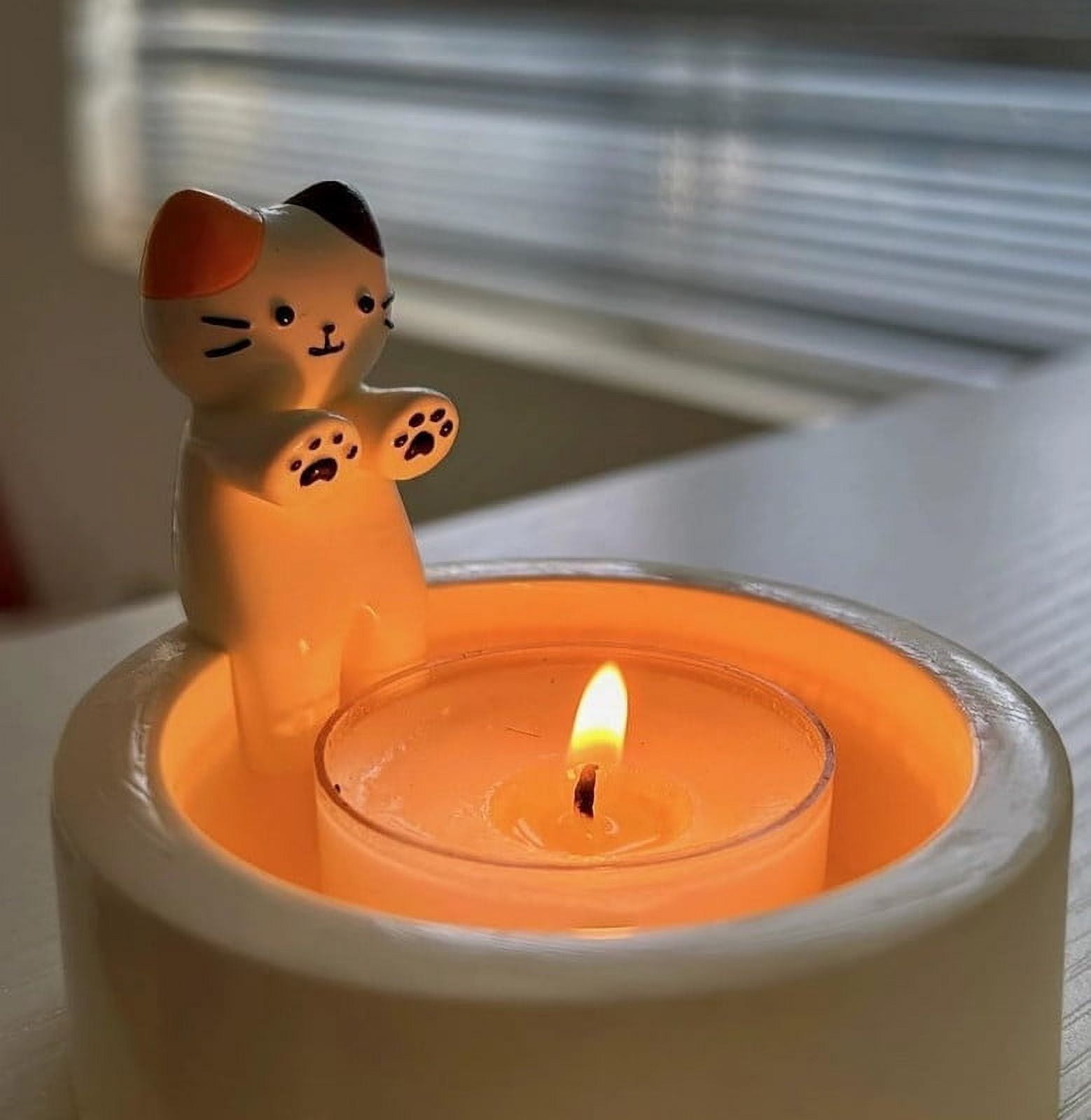 BunnyPony Cartoon Kitten Candle Holder, Kitty Warming Its Paws Cute