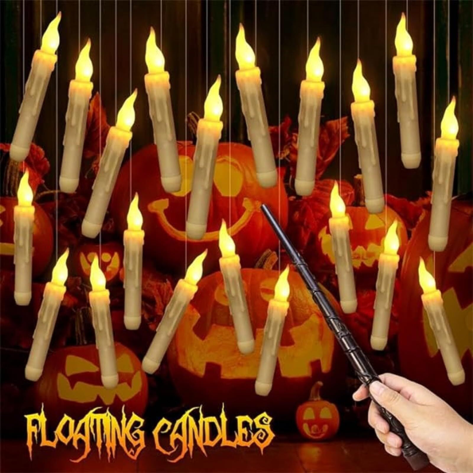 BunnyPony Floating Candles with Wand, Flickering Warm Light Flameless