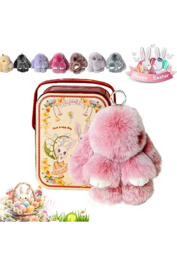 Bunnylulu Easter Keychain With Tin Box, Bunny Lucky Keychains, Handmade Soft Bunny Keychain