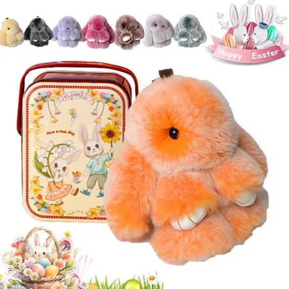 Bunnylulu Easter Keychain With Tin Box, Bunny Lucky Keychains, Handmade Soft Bunny Keychain