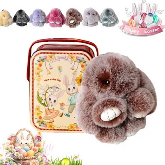 Bunnylulu Easter Keychain With Tin Box, Bunny Lucky Keychains, Handmade Soft Bunny Keychain