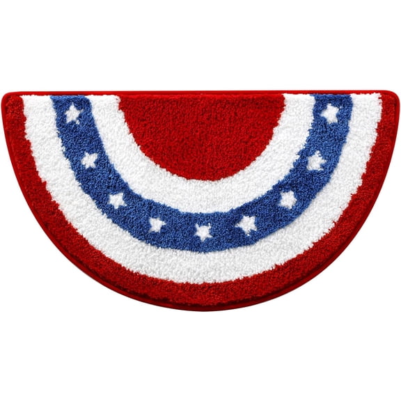 Bunting Flags Bathroom Rugs 19.7x31.5 Inch, Soft and Absorbent Tufted 4th of July Rug Non Slip Washable, Patriotic Bathroom Decor Half Circle Bath Mat Holiday Decorations