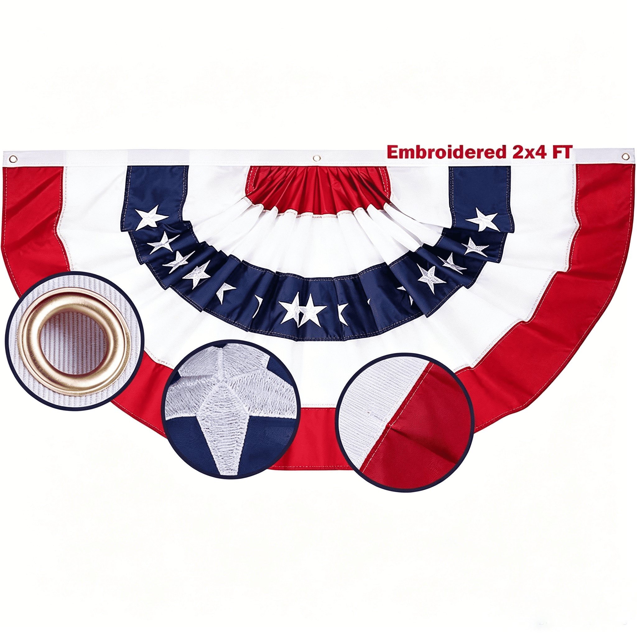 FLAGWIN Bunting Flags Outdoor 2x4 Ft American Flag Buntings for Outside Embroidered Stars Patriotic Banner Decorations