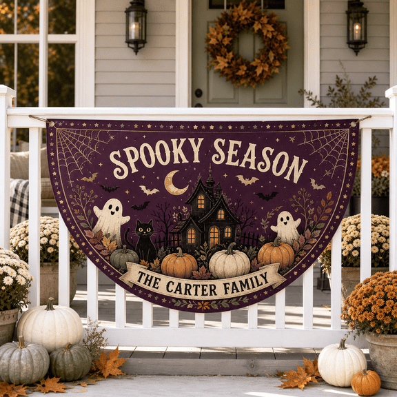 Bunting Semicircular Flag Spooky Season Personalized Porch Banner for Halloween Family Decor