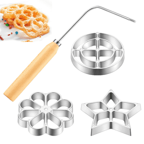 Bunuelos Mold with Handle, Swedish Rosette Maker Timbale Rosettes Cookie Mold Aluminum Waffle Mold Set with 3 Interchangeable Heads