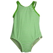 Bunz Kidz Baby Infant Girls One Piece Swim Suit Bathing Wear Swimsuit 35168-12Months (GREEN-WHITE STRIPE)
