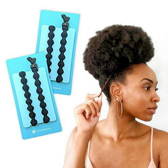 Bunzee Bands - NEW Ultimate Headband Hair Tie for Thick Heavy Natural Kinky & Curly Hair. Adjustable Sizing for the Perfect Ponytail, Hair Bun, High Puff and Updos - PATENT PENDING (2 Pack, Black