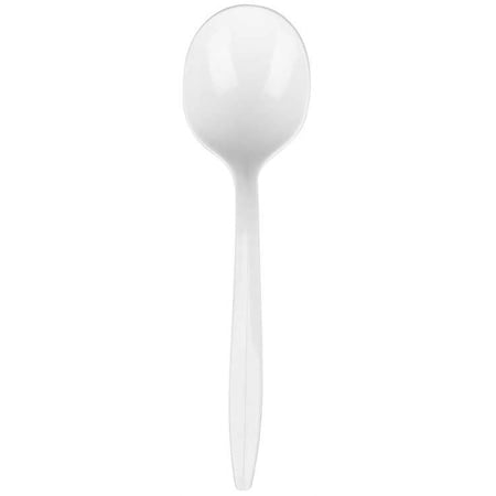 Bunzl Prime Source Medium Weight Polypropylene White Soup Spoon - Bulk Pack -- 1000 per case.