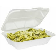 Bunzl White Hoagie Hinged Bagasse Container -- 250 per case.
