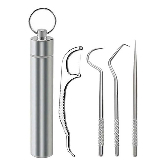 Buodes Summer Saving Clearance 304 Metal Tooth Picking Tool Stainless Steel Toothpick Portable Oral Tooth Cleaning Tool Set