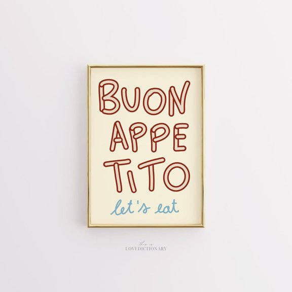 Buon Appetito Italian Kitchen Typography Wall Art Poster