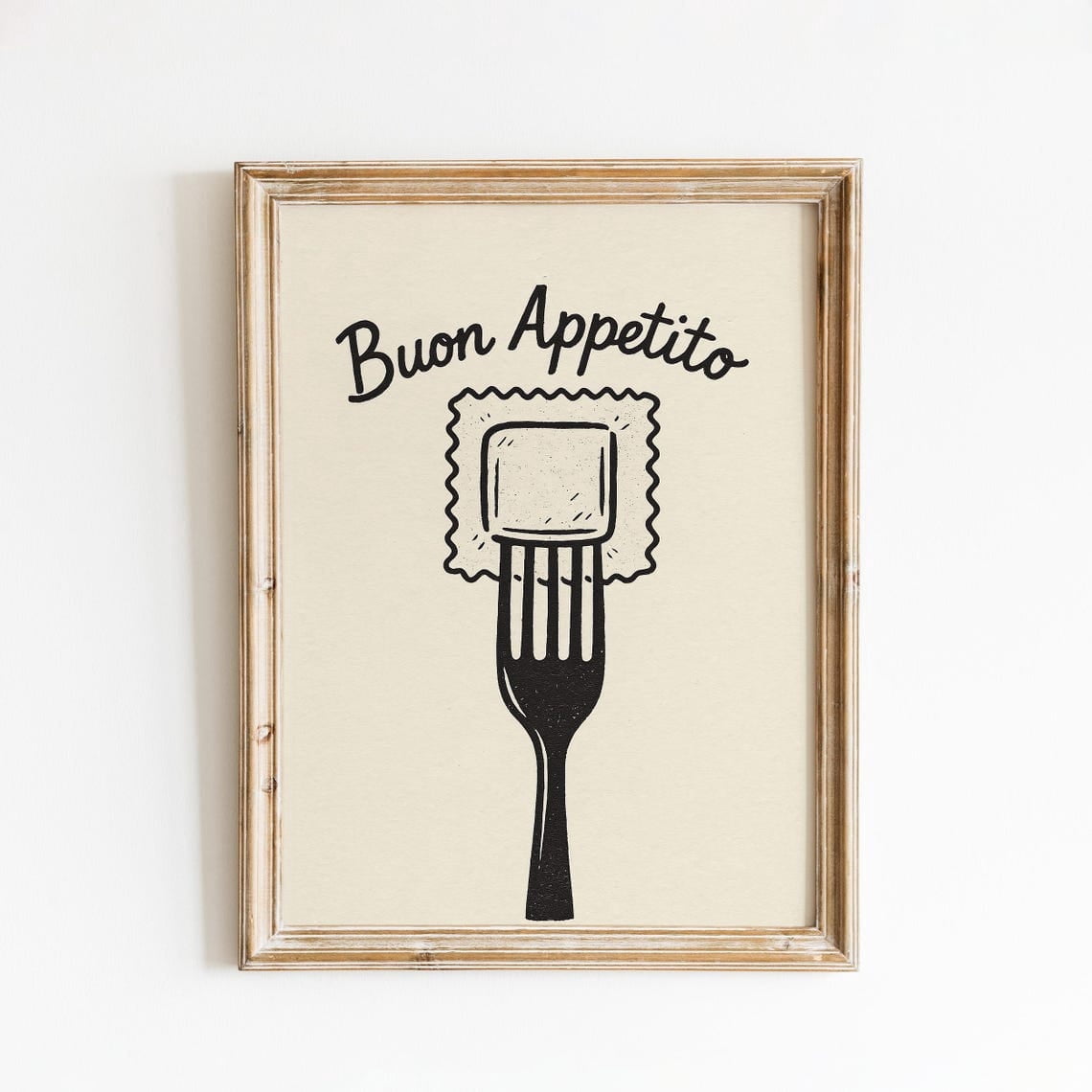 Buon Appetito Poster, Italian Kitchen Wall Art, Ravioli Fork Print ...