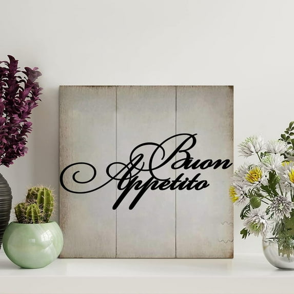 Buon Appetito Wood Signs Vintage Country Wood Plaque Motivational Wall Decorations For Living Room Rustic Wall Art Kitchen Home Decor Signs Wall Hanging Sign Housewarming Gift 8x8 Inch