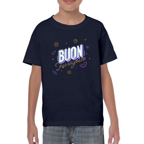 Buon Ferragosto Beach Objects T-Shirt Juniors -Image by Shutterstock, Large