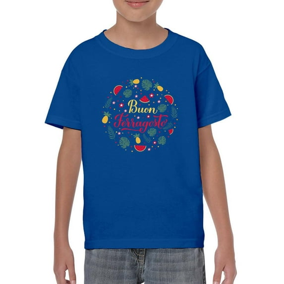 Buon Ferragosto Fruits Wreath T-Shirt Juniors -Image by Shutterstock, Large