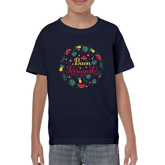 Buon Ferragosto Fruits Wreath T-Shirt Juniors -Image by Shutterstock,  Small