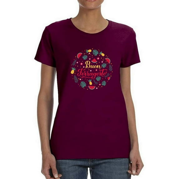 Buon Ferragosto Fruits Wreath T-Shirt Women -Image by Shutterstock, Female 3X-Large