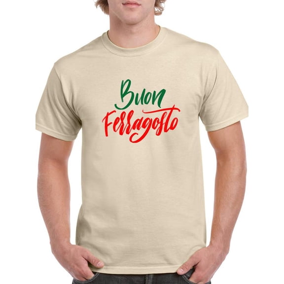 Buon Ferragosto Red Calligraphy T-Shirt Men -Image by Shutterstock, Male Small