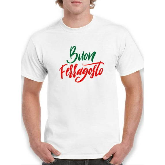 Buon Ferragosto Red Calligraphy T-Shirt Men -Image by Shutterstock, Male XX-Large