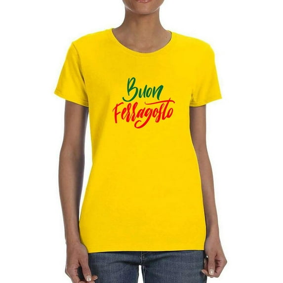 Buon Ferragosto Red Calligraphy T-Shirt Women -Image by Shutterstock, Female Small