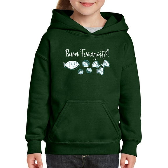 Buon Ferragosto Seafood Doodles Hoodie Juniors -Image by Shutterstock,  Medium