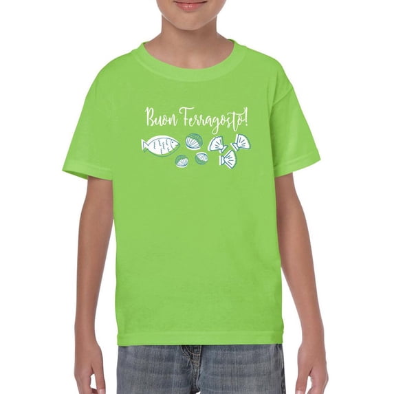 Buon Ferragosto Seafood Doodles T-Shirt Juniors -Image by Shutterstock, Large