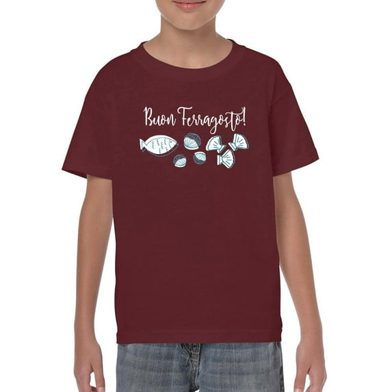 Buon Ferragosto Seafood Doodles T-Shirt Juniors -Image by Shutterstock, x-Large