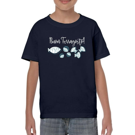 Buon Ferragosto Seafood Doodles T-Shirt Juniors -Image by Shutterstock, x-Small
