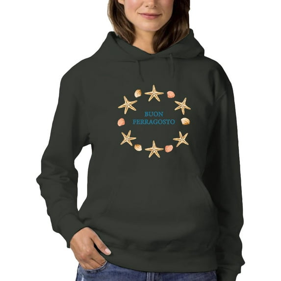 Buon Ferragosto Starfish Wreath Hoodie Women -Image by Shutterstock, Female 5X-Large