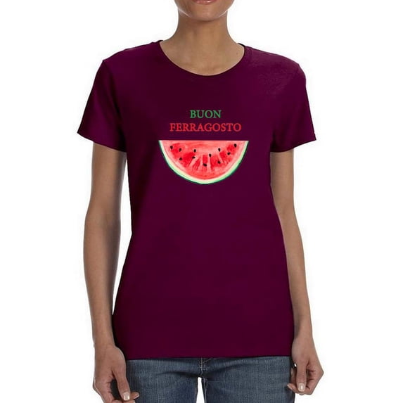 Buon Ferragosto Watercolor Melon T-Shirt Women -Image by Shutterstock, Female XX-Large