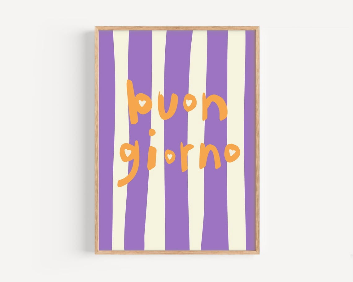 17 Sign Striped Buon Giorno Wall Art Print, Italian Good Morning Quote, Modern ...