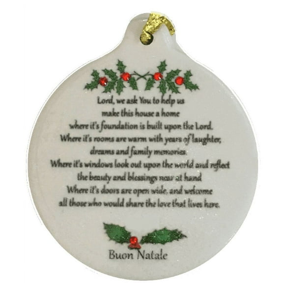 Buon Natale Italian Blessing Porcelain Ornament Gift Boxed Rhinestone Christmas